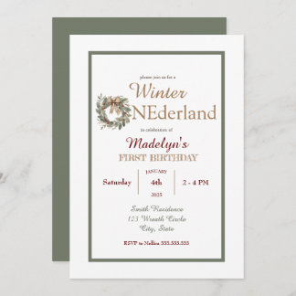 Invitación Invierno de Wreath Onederland Niños primer cumplea