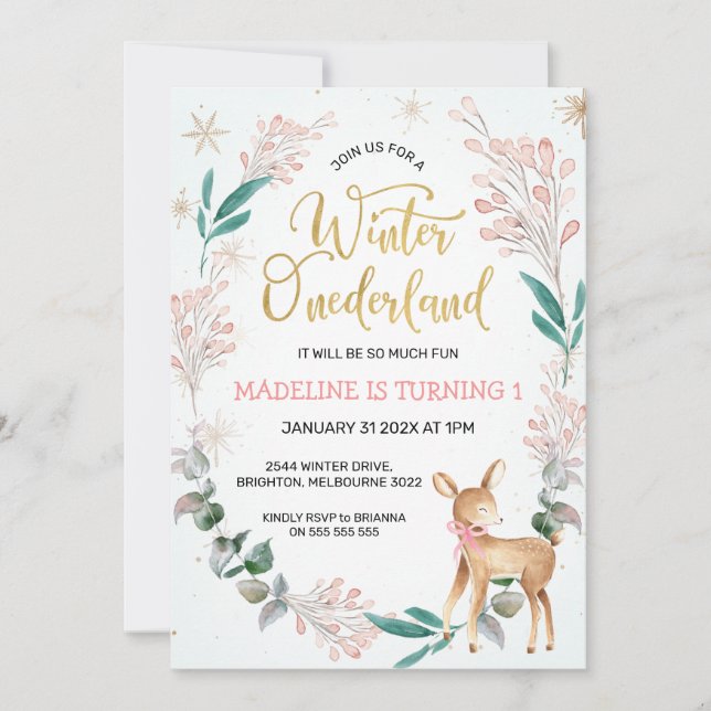 Invitación Invierno De Wreath Y Deer (Anverso)