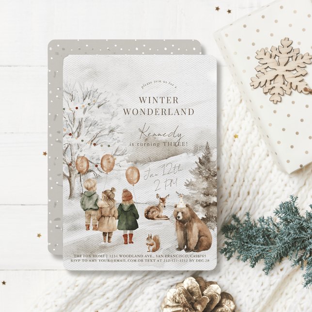 Invitación Invierno Día de Aniversario de Animales y Niños de (Subido por el creador)