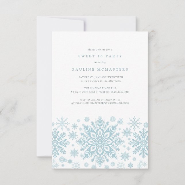 Invitación Invierno dulce de copo de nieve azul 16 Fiesta (Anverso)