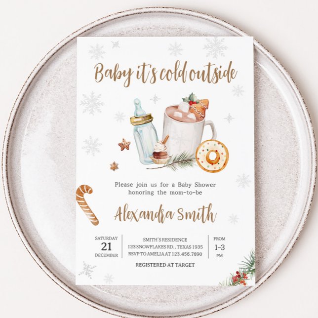 Invitación Invierno El Cacao Caliente Bebé Es Frío Fuera De B (Baby Its Cold Outside Baby Shower Invitation)