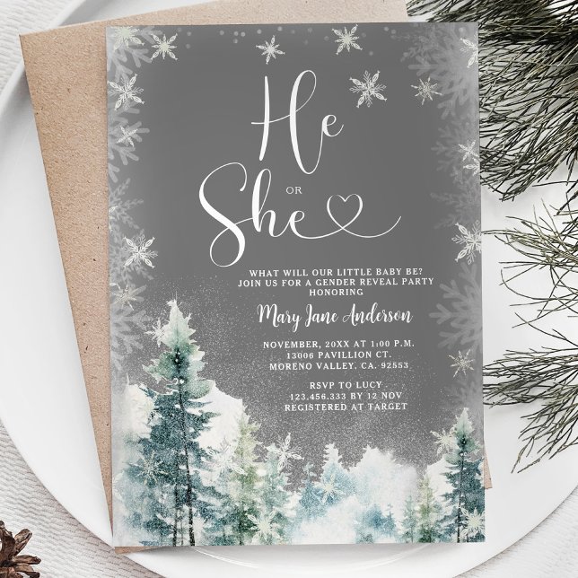 Invitación Invierno el o ella revela género de copos de nieve (Subido por el creador)