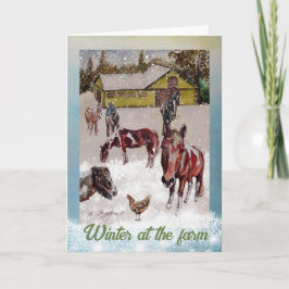 Invitación invierno en la granja suave turquesa y caballos