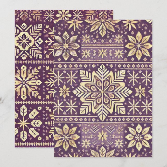 Invitación Invierno Escandinavo Purple & Gold Imprimible (Anverso / Reverso)