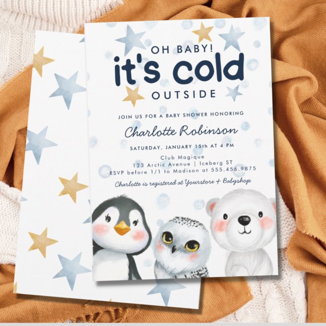 Invitación Invierno frío fuera del Baby Shower de los animale (Subido por el creador)