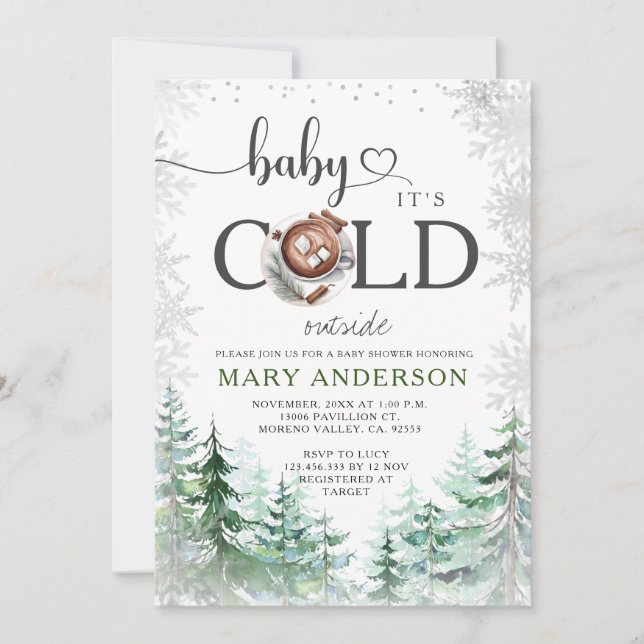 Invitación Invierno hace frío fuera de la Baby Shower de niev (Anverso)