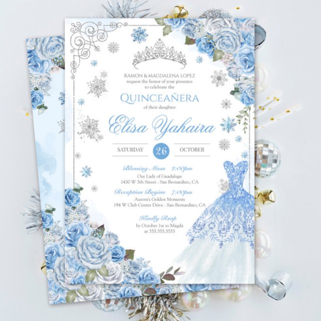 Invitación Invierno Helado Blue Silver Quinceañera (Subido por el creador)