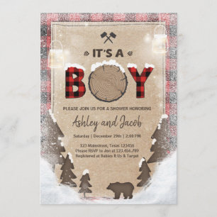 Invitación Invierno Lumberjack Baby Shower Rústico niño vesti