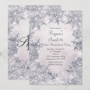 Invitación Invierno Mágico Copos de Nieve Elegantes Azules y 