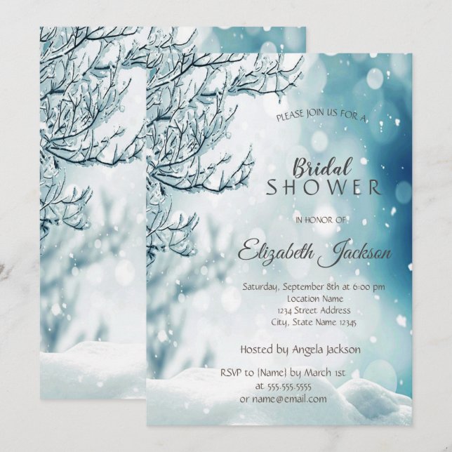 Invitación Invierno mágico, Despedida de soltera con nieve (Anverso / Reverso)