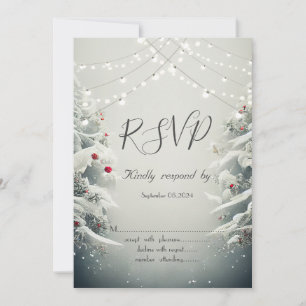 Invitación Invierno Mágico, Luces de Cadena Nieve RSVP