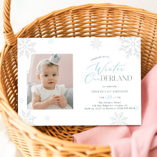 Invitación Invierno mágico Niño Niña Foto Primer Cumpleaños
