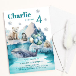 Invitación Invierno Maravilla Ártico Animales Niños Cumpleaño