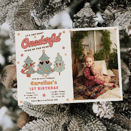 Invitación Invierno maravilloso árbol de Navidad hippie cumpl