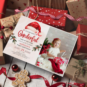 Invitación Invierno Maravillosos Navidades Santa Hat Cumpleañ