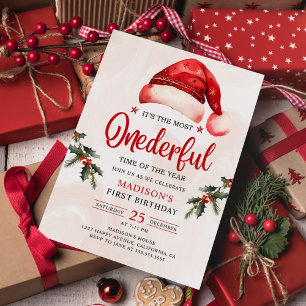 Invitación Invierno Maravillosos Navidades Santa Hat Cumpleañ