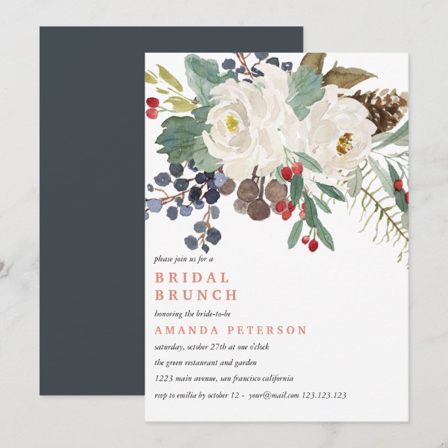 Invitación Invierno místico | Boda Bridal Brunch (Anverso / Reverso)
