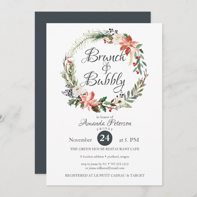 Invitación Invierno místico | BODA WREATH BRUNCH Bubbly (Anverso / Reverso)