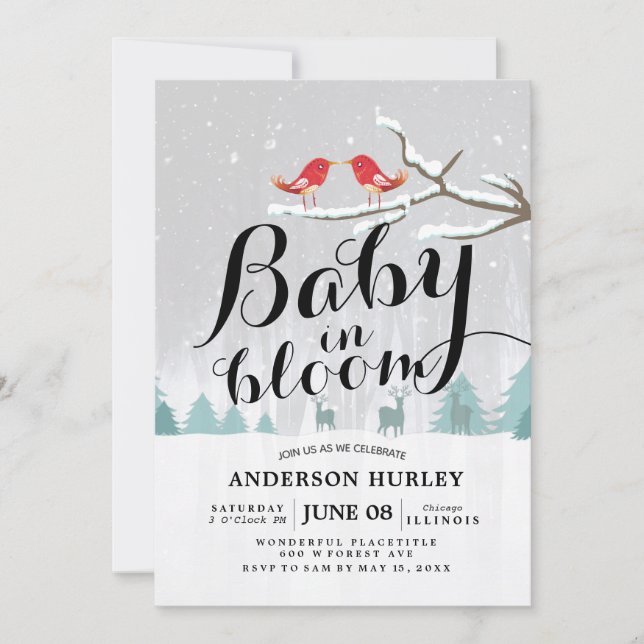 Invitación Invierno moderno Baby Shower bebe en escena de nie (Anverso)