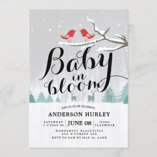 Invitación Invierno moderno Baby Shower bebe en escena de nie