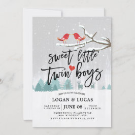 Invitación Invierno moderno Baby Shower Sweet Little Twin Boy