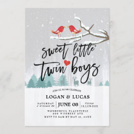 Invitación Invierno moderno Baby Shower Sweet Little Twin Boy