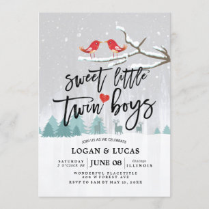 Invitación Invierno moderno Baby Shower Sweet Little Twin Boy