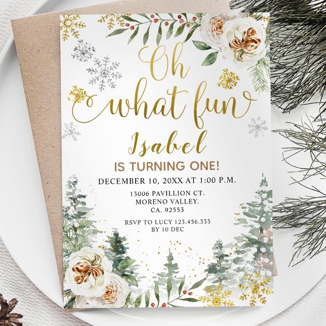 Invitación Invierno moderno Oh Qué Divertido Primer Cumpleaño (Subido por el creador)