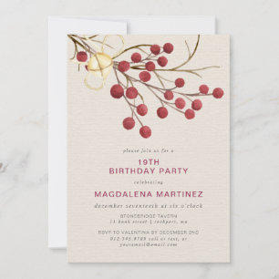 Invitación Invierno moderno Red Berry 19th Birthday Party