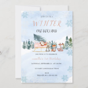 Invitación Invierno Nacimiento Animal de Snowflake en Onederl