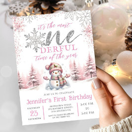 Invitación Invierno Navidades Chicas Pink ONEderland Primer c