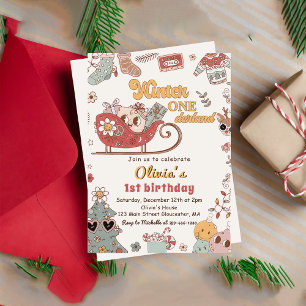 Invitación Invierno Navidades de ONEderland Cumpleaños Groovy