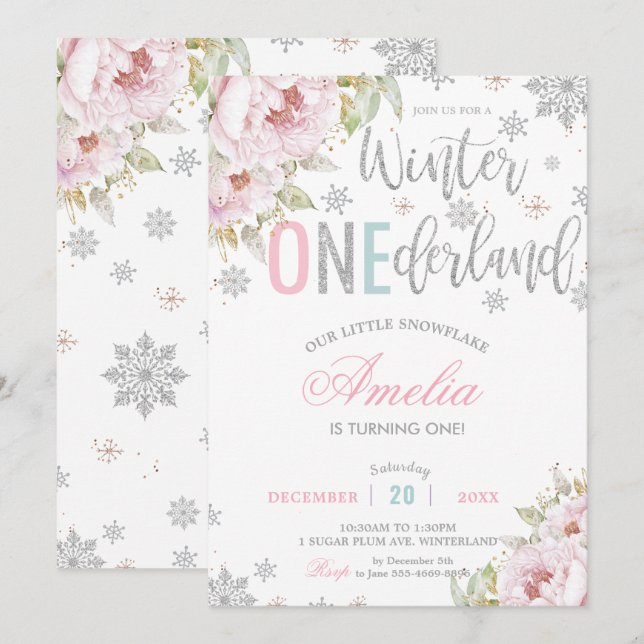 Invitación Invierno Navidades de Onederland Niña Primer cumpl (Anverso / Reverso)