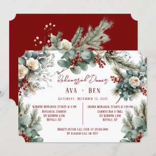 Invitación Invierno Needles Red Berries Ensayo Cena