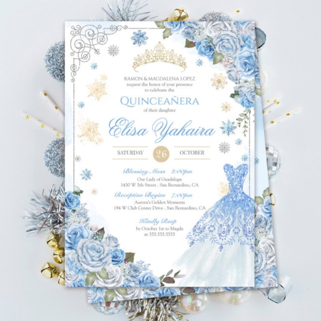 Invitación Invierno Nevada Helado Azul Oro Plata Quinceañera (Subido por el creador)