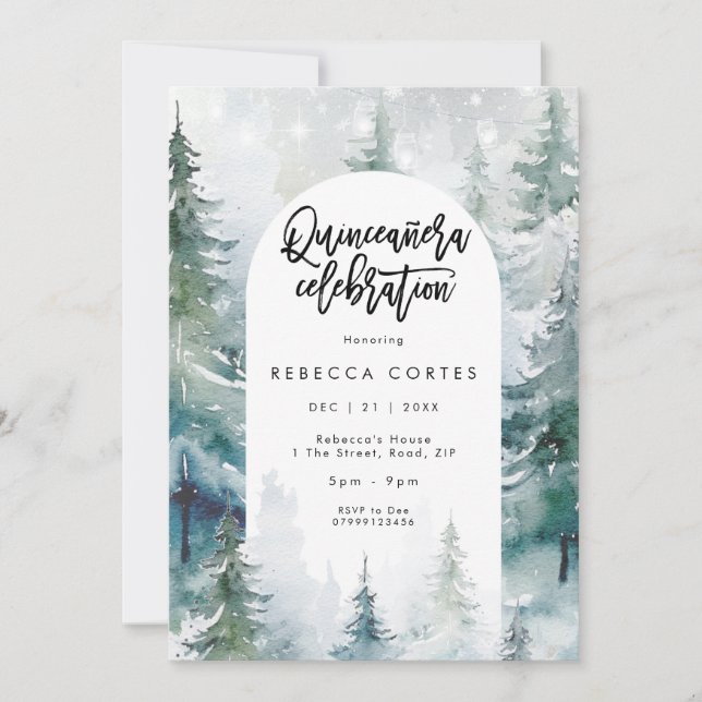 Invitación Invierno Nieve Quinceanera 15 años (Anverso)