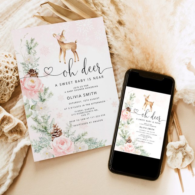 Invitación Invierno Oh ciervo un bebé dulce está cerca de la  (Subido por el creador)