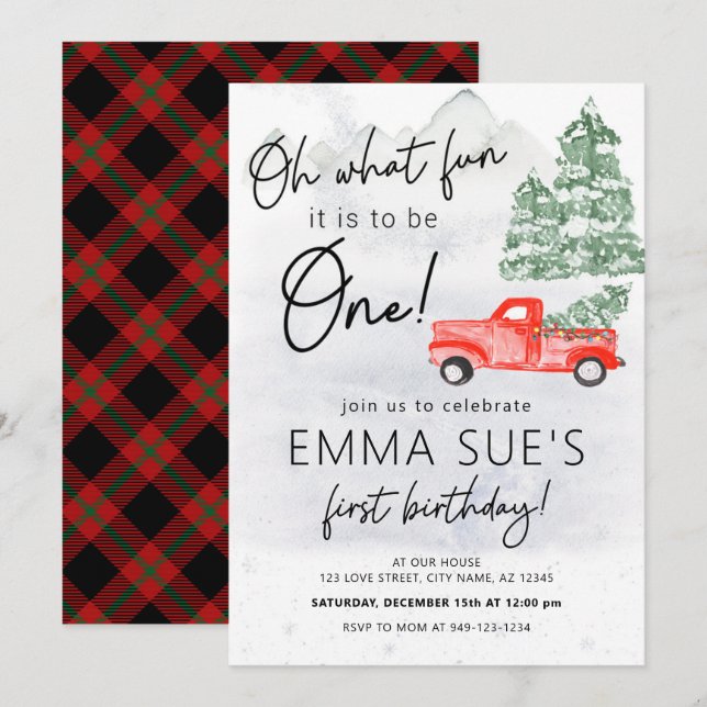 Invitación Invierno Oh Qué divertido camión de cosecha Primer (Anverso / Reverso)
