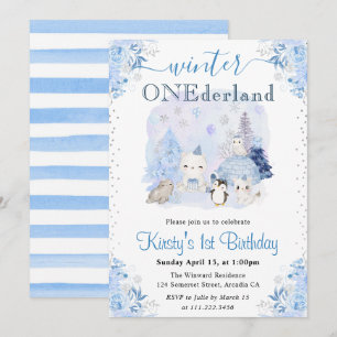 Invitación Invierno ONEderland 1er Cumpleaños Animales Ártico