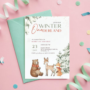 Invitación Invierno Onederland Acuarela Cumpleaños Primero An