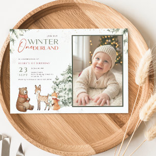 Invitación Invierno Onederland Animal Foto Cumpleaños 1er Año