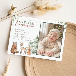 Invitación Invierno Onederland Animal Foto Cumpleaños 1er Año