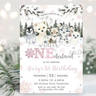 Invitación Invierno Onederland Animales Árticos Cumpleaños 1e