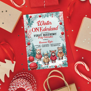 Invitación Invierno Onederland Animales Primera fiesta de cum