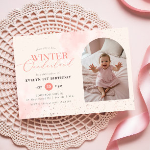 Invitación Invierno Onederland Bebé Arco Foto 1er Cumpleaños