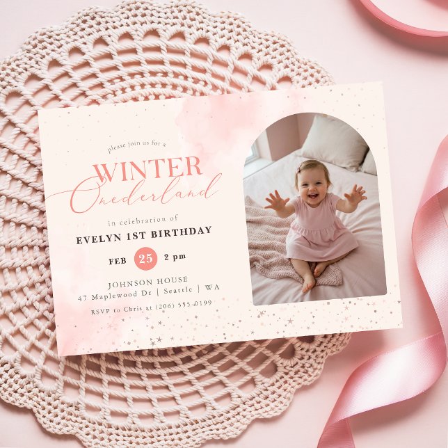 Invitación Invierno Onederland Bebé Arco Foto 1er Cumpleaños (Subido por el creador)