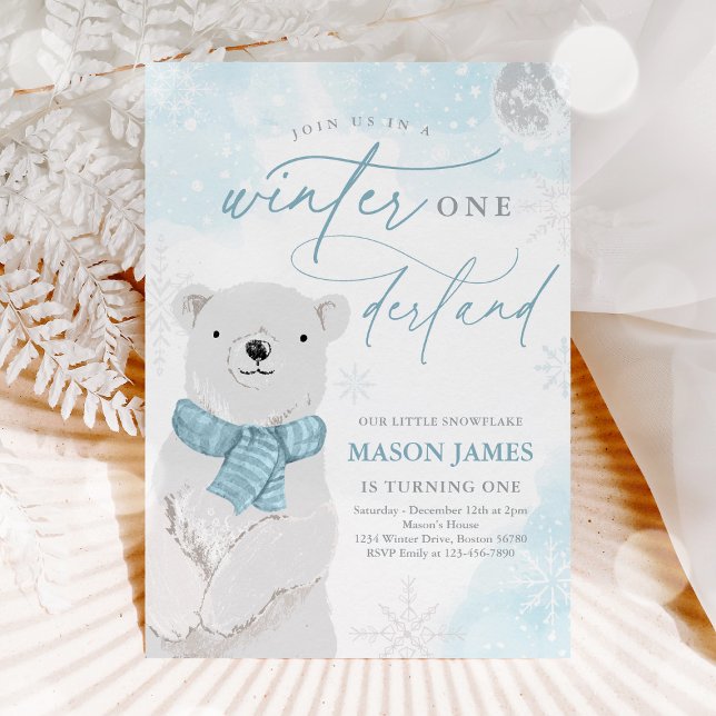 Invitación Invierno Onederland Blue Polar Bear Cumpleaños (Subido por el creador)