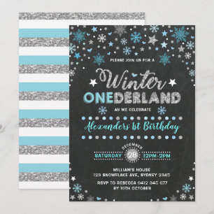 Invitación Invierno Onederland Blue Silver Copos de nieve Cum