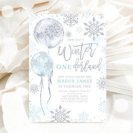 Invitación Invierno Onederland Blue Silver Snowflake Cumpleañ