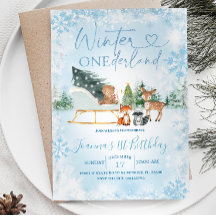 Invierno Onederland Blue Snowflake Animal Cumpleañ